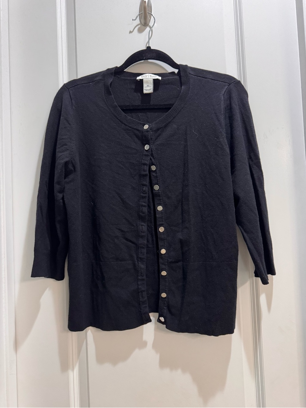 White House Black Market Black Cardigan Sweater XL Buttons Armpit To Armpit 20”